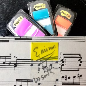 Score image with post-it notes
