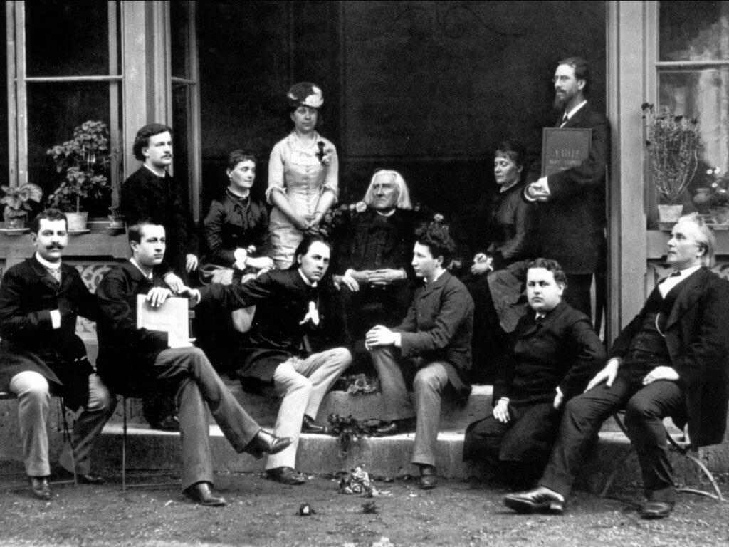 Siloti (holding a score) and other disciples surrounding Franz Liszt, 1884